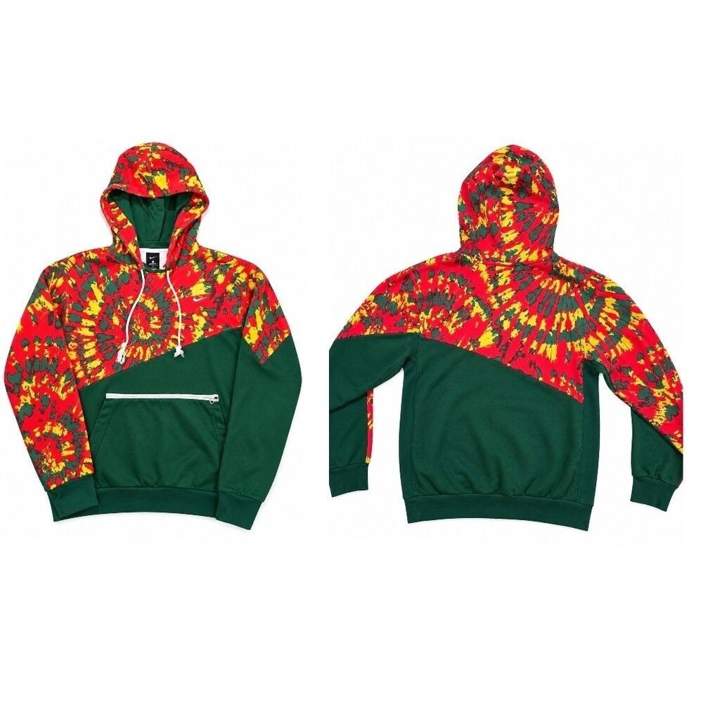 Nike Tie Dye Pullover Hoodie Mens Large Tall Red Green Yellow Swoosh Zip Pocket